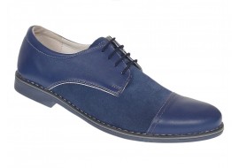 Marimea 40 Pantofi barbati casual din piele naturala combinata, culoare albastru 858A2